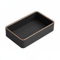 Gold Trim Cosmetic Organizer Light Luxury Style Ribbed Valet Tray Desktop Container for Entryway, Nightstand