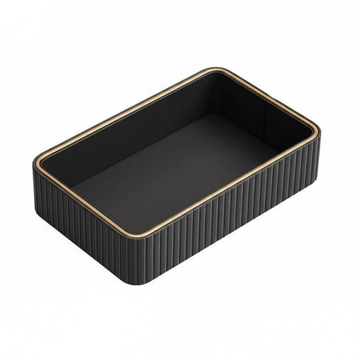 Gold Trim Cosmetic Organizer Light Luxury Style Ribbed Valet Tray Desktop Container for Entryway, Nightstand