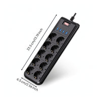 10-Way Desktop Power Strip with USB Overload Protection Power Strip with USB Ports Compact Multi-Plug Outlet with Switch Space-Saving for Office, Dorm Room