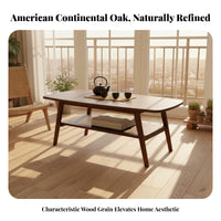2-Tier Rectangular Coffee Table Minimalist Design Double-Deck Rectangular Table Rounded Corners Tapered Legs for Homeowners