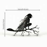 Fairy on Branch Silhouette Lightweight Metal Fairy Silhouette Compact for Trees