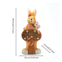 Rabbit Statue with Welcome Sign Illuminated Solar Bunny Garden Light for Porch