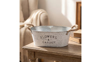 Farmhouse Metal Planter with Rope Handles Rustic Planter with Rope Handles Whitewashed Metal Flower Pot Distressed for Entry Table, Desk, Windowsill, Shelf