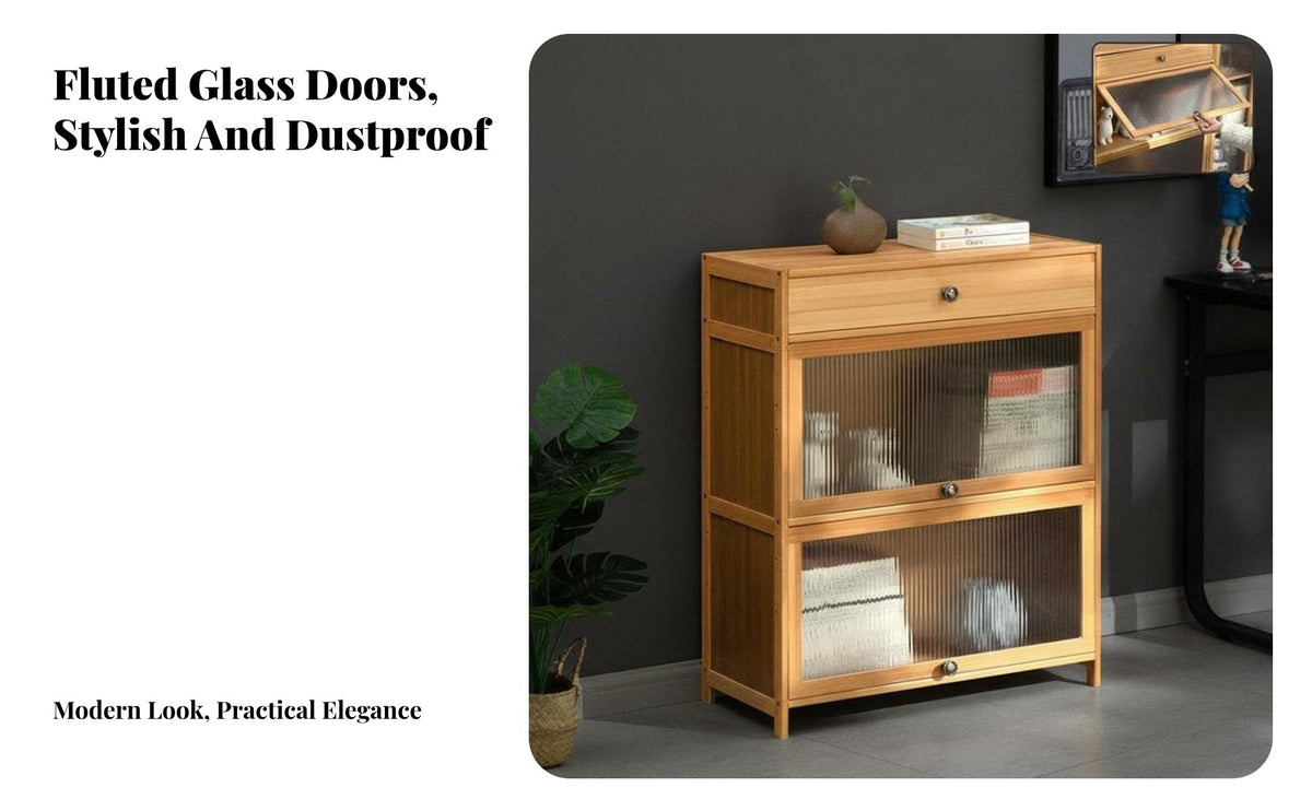 Multi-Functional Sideboard with Fluted Doors Large Capacity Bookcase Easy to Assemble Storage Furniture Dust-Proof Design for Book Lovers, Homeowners, Living Room, Hallway, Entryway, Kitchen