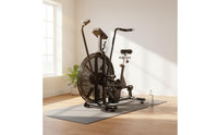 Adjustable Seat Air Resistance Bike Stable Base Upright Air-Resistance Bike Console Display Fitness Equipment Transport Wheels for Home Gym