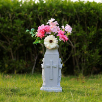Angel Cross Vase Outdoor Safe Grave Flower Insert Stone Look for Garden