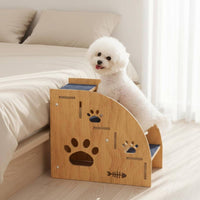 Non-Slip Dog Stairs Wear-Resistant Non-Slip Pet Steps Dog Stairs for High Bed Hardy Wood Wooden Pet Steps Paw Print Cutouts