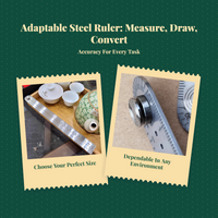 Metal Ruler, Multifunctional Measuring Tool, Drawing Compass, Metric & British Scales, Portable for School, Office, Engineers