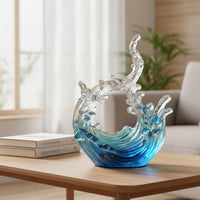 Wave Sculpture Blue Abstract Sculpture Minimalist Abstract Ornament for Tabletop, Living Room