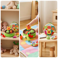 Squeezable Soft Toy Play Set with Storage Box Interactive Fruit and Vegetable Plushies with Basket Cute Fruit and Vegetable Basket Soft Toy Toddler for Toddlers, Babies, Infants, Home, Nursery, Tummy Time