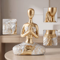 Zen Meditation Figurine Tabletop Meditation Statue with Gold Finish Compact Decor Minimalist for Desk