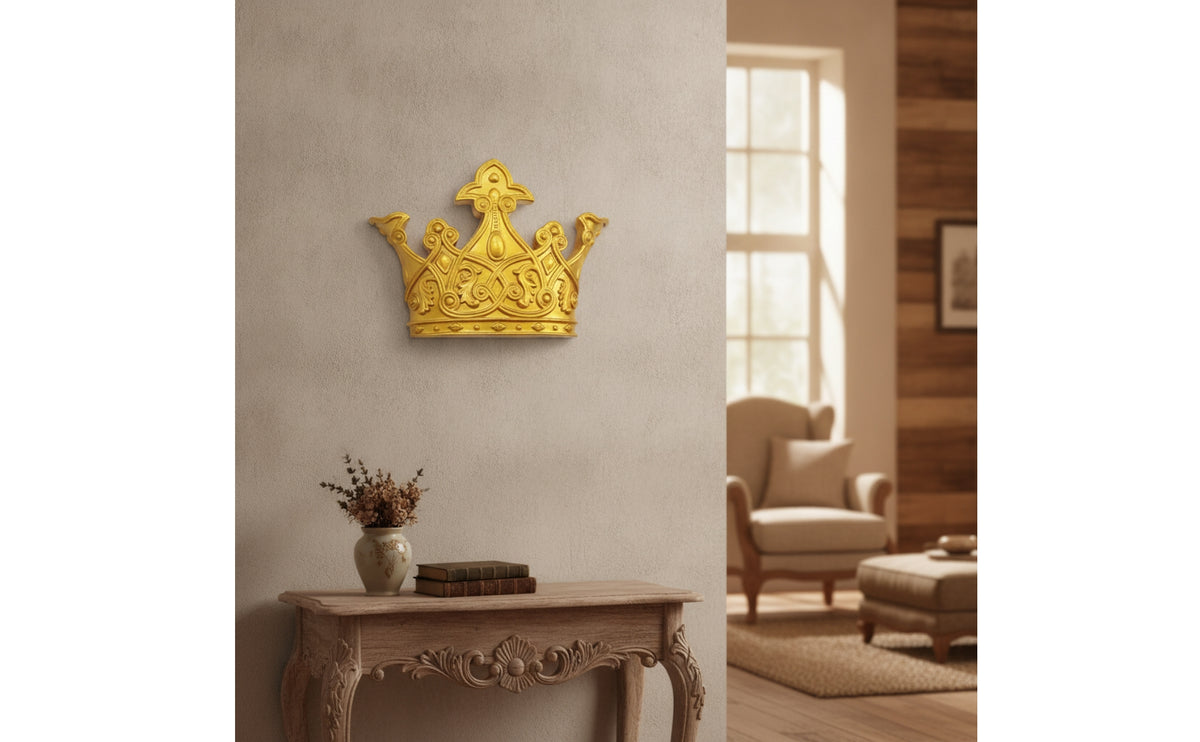 Gilded Gold Crown Wall Decor Ornate Crown Wall Decoration Regal Textured for Living Room, Entryway