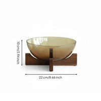 Glass Fruit Bowl with Wood Stand Elegant Design Modern Surface Fruit Dish
