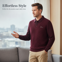 Men's Faux Two-Piece Shirt Collar Sweater with Fleece Lining, Thickened Warm Knitted Base Layer
