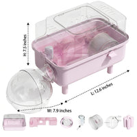 Portable Hamster Cage with Handle, 2-Level Square Shape Habitat, Transparent Small Cage for Outdoor Use and Travel, Portable Hamster Habitat