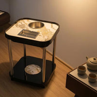 Board Top Mahjong Side Table Stainless Steel Game Side Table Rounded Corners Lower Shelf