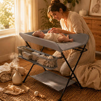 Adjustable Height Changing Table Mesh Storage Basket Foldable Changing Table