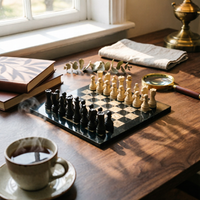 Chess Board with Pieces Square Chess Ornament Eye-Catching Statue for Desk