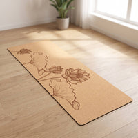 Non-Slip Cork Fitness Mat Grippy Fitness Mat with Rubber Base Cushioned Shock-Absorbing for Beginners, Home Workouts, Stretching