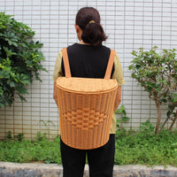 Handwoven Backpack Basket with Lid Wicker-Style Imitation Rattan Backpack Multifunctional Woven Picking Basket Spacious for Harvesting