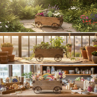 Wooden Wagon Planter Sturdy Flower Cart with Wheels Long-Lasting for Patio