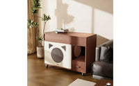 Cat Washroom Cabinet Walnut Finish Cat Furniture Litter Cabinet Caster Wheels