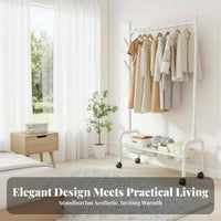 Mobile Clothes Rack with Storage Baskets Nordic design for Laundry Room, Students