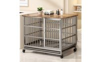 Easy to Clean Indoor Dog Crate with Wood Top Stylish Dog Crate Furniture Smooth-Rolling Gnaw-resistantResistant for Apartment