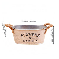 Oval Flower Bucket Vintage Distressed Metal Planter Open-Top
