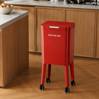 Lidded Trash Can, Slim, 12L, With Wheels, Resin-made, Double Lid Type, Under Kitchen Counter, Sorting Compatible