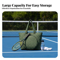 Quilted Sports Bag Large Capacity Pickleball Paddle Bag Badminton Racket Carrier Multiple Pockets Women's Sports Tote for Travel