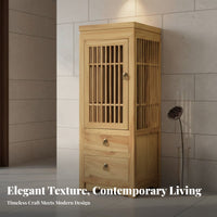 Zen-Inspired Tall Slatted Door Cabinet Modern Asian Design Storage Furniture Multi-Functional Sturdy Construction for Homeowners, Interior Decorators, Adults, Entryway, Hallway, Living Room, Corner Space