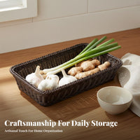 Braided Organizer Basket Multifunctional Imitation Rattan Basket Wicker Tray for Kitchen, Restaurant, Washroom