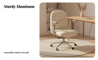Ergonomic Design Upholstered Highspine-support Desk Chair Creamy aesthetic Aesthetic Adjustable Rolling Task Chair Comfortable padding rotating Seating Padded Armrests for Students, People Working from Home, Study Room, Bedroom