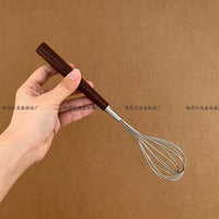 304 Stainless Steel Manual Egg Beater Whisk with Walnut Wood Handle for Home Baking