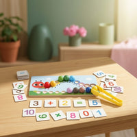Hands-on Caterpillar Math Board with Beads Educational Wooden Counting Toy with Tweezers Learning Child-Centered Math Board with Cards Preschool for Homeschooling, Kindergarten