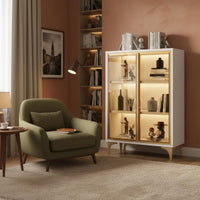 Multi-Layer Storage Bookcase with Glass Doors Large Capacity Modern Display Cabinet Built-in LED Lighting Home Furniture for Collectors