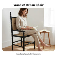 Cane Rear Dining Chair Woven Rearrest Cane Rear Armchair Sturdy Wood Frame Vintage & Design for Homeowners, Living Room, Cafe