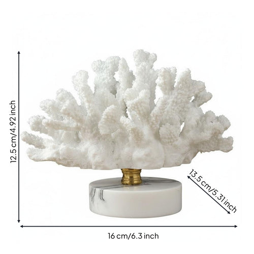 Coral Tabletop Ornament White Desktop Decor Piece Gilded Finish for Cabinet