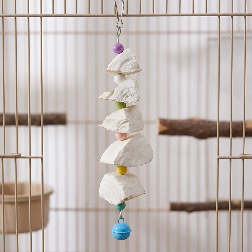 Parrot gnaw Toy with Bell, Hanging Bird Toy for oral Care, Enrichment avian snack for Birds, Parrot Accessories