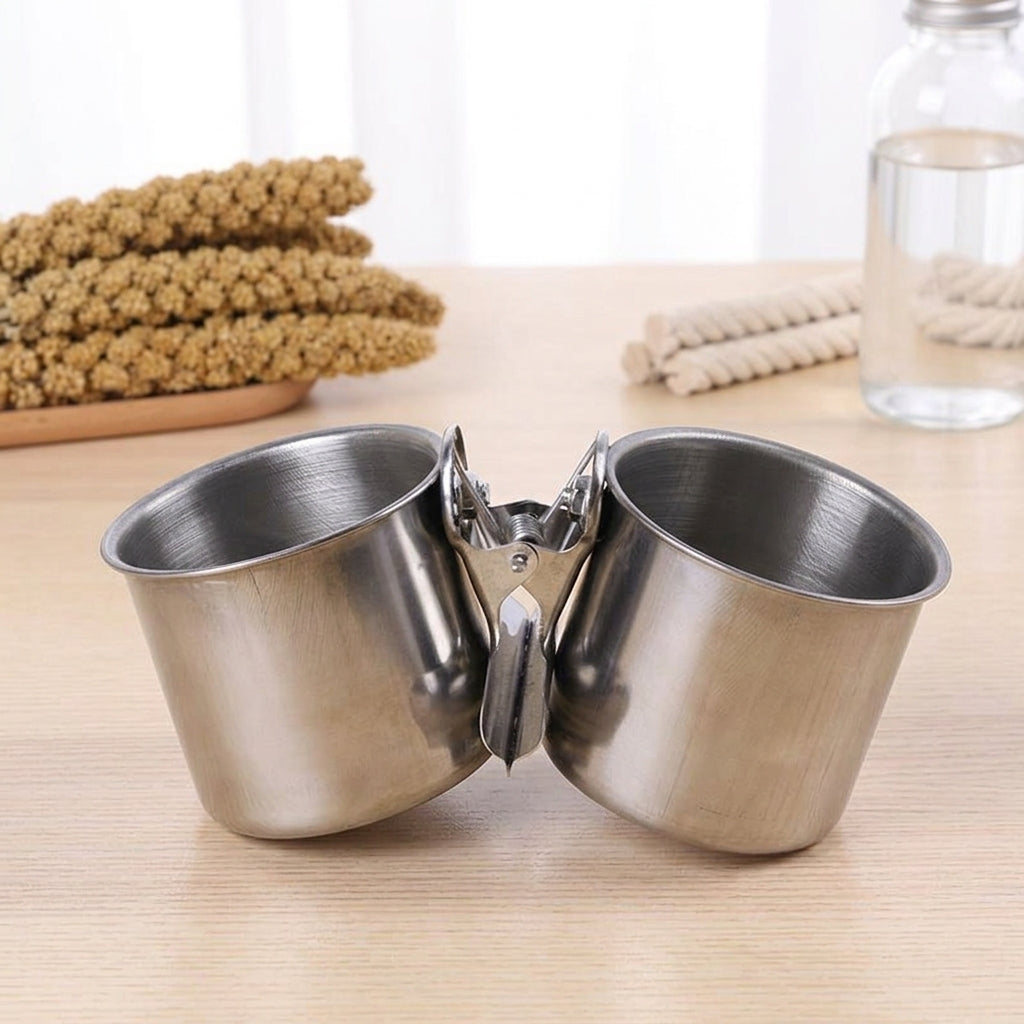 Stainless Avian Cup and Cage Feeder, Single Avian Feeder Food Cup for Water, Parrot Budgie Cockatiel Feeder with Fastener, No Perch Included