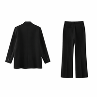 Women's Trouser Suits 2 Piece Elegant Set for Office and Interview, Long Sleeve Jacket with Elastic Waist Trousers for Work