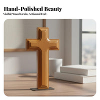 Beech Wood Cross Ornament Minimalist Design Wooden Cross Home Decor for Office, Prayer Room