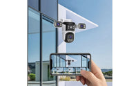 Wall-Mount Outdoor Security Camera Wide-Angle Three-Lens Security Camera Dome-Style for Homeowners, Shop Owners, Yard, Driveway, Entryway