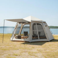 Protection Hexagonal Tent with Canopy Detachable Design Large Family Tent Wind Resistant Camping Shelter Waterproof for Families