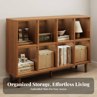 1 Piece Walnut Finish Bookcase Freestanding Wood Book Shelf Versatile Storage Cabinet Innovative Door Display Space-saving Shelf Suitable for Adults Living Room Bedroom Hallway
