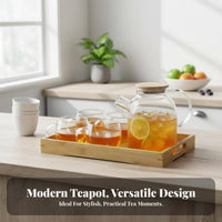 Heat Resistant Teapot with Bamboo Lid Nordic Design Glass Teapot Safe for Families, Home Entertainers, Office, Living Room, Dining Table
