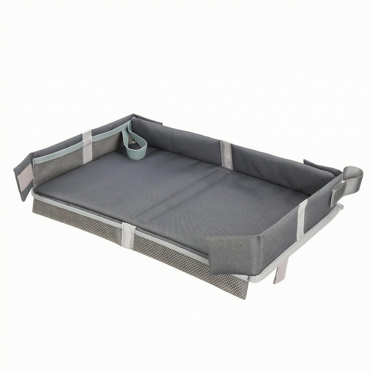 Padded Travel Tray Table Organizer Raised Side Walls Foldable Tray Table Fastening Straps Compartment Organizer Box