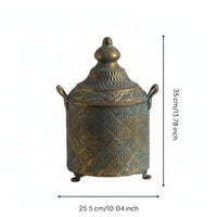 Metal Vase with Lid Patina Metal Vase with Handles Aged Bronze Vessel for Home Decor
