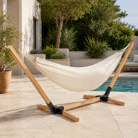 Detachable Swinging Bed with Stand Wooden Freestanding Swinging Bed Sturdy Furniture Comfortable for Adults, Garden